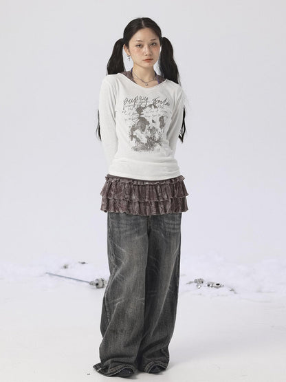 Achihara Vintage Sunscreen Pure Color Long Sleeve T Shirt