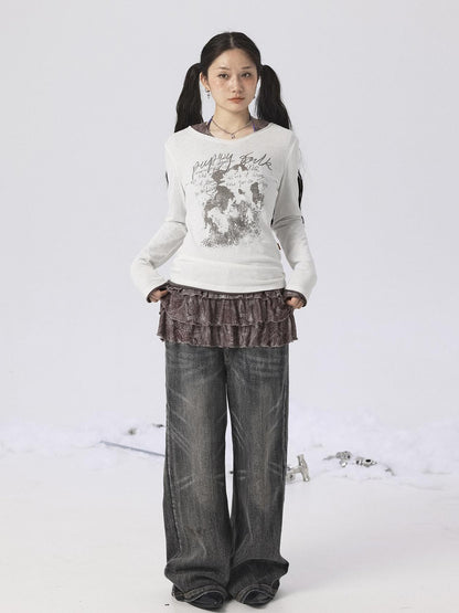 Achihara Vintage Sunscreen Pure Color Long Sleeve T Shirt