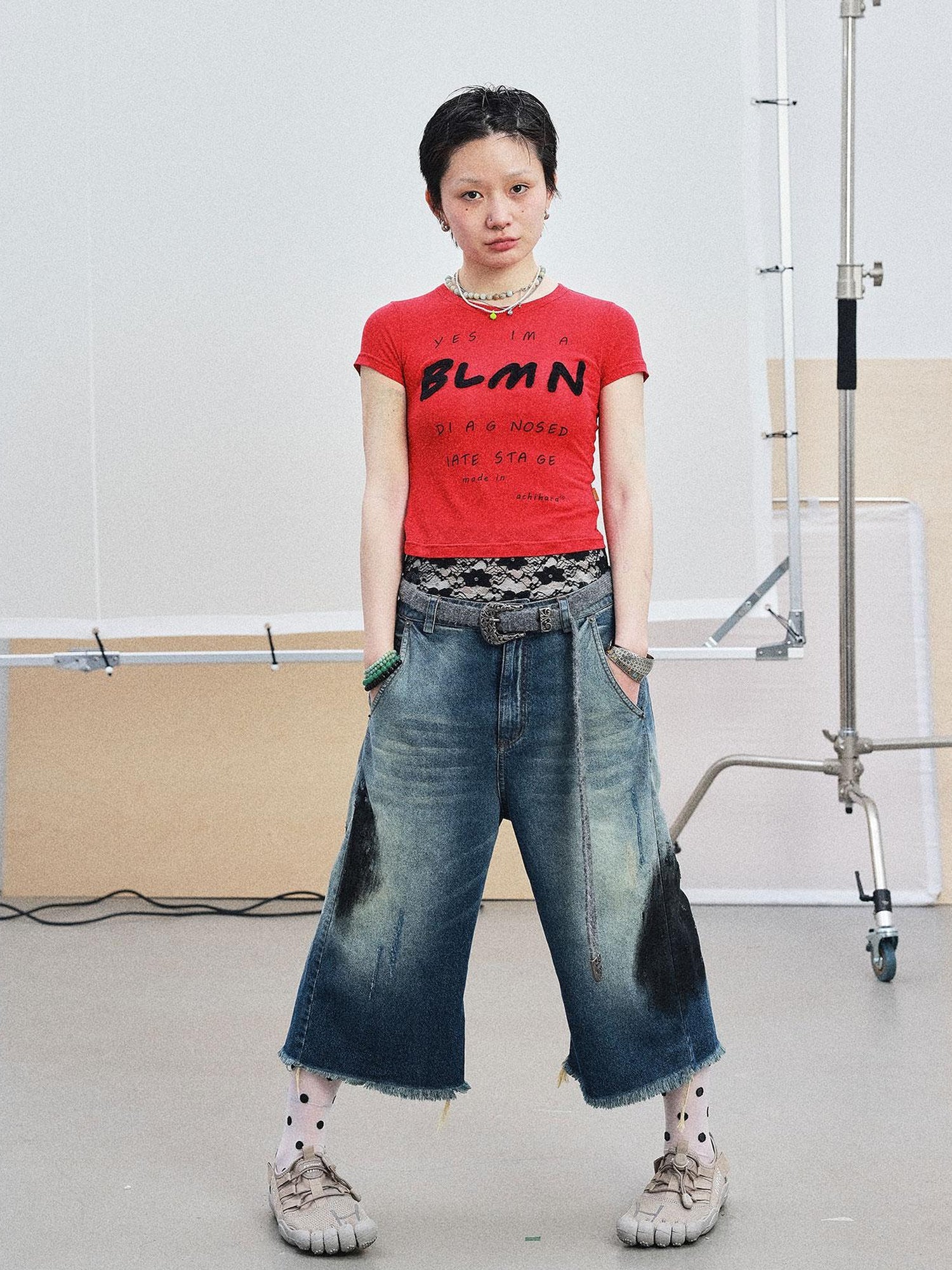 Achihara Vintage Washed Blue Denim Culottes With Fringe &amp; Distressed Details