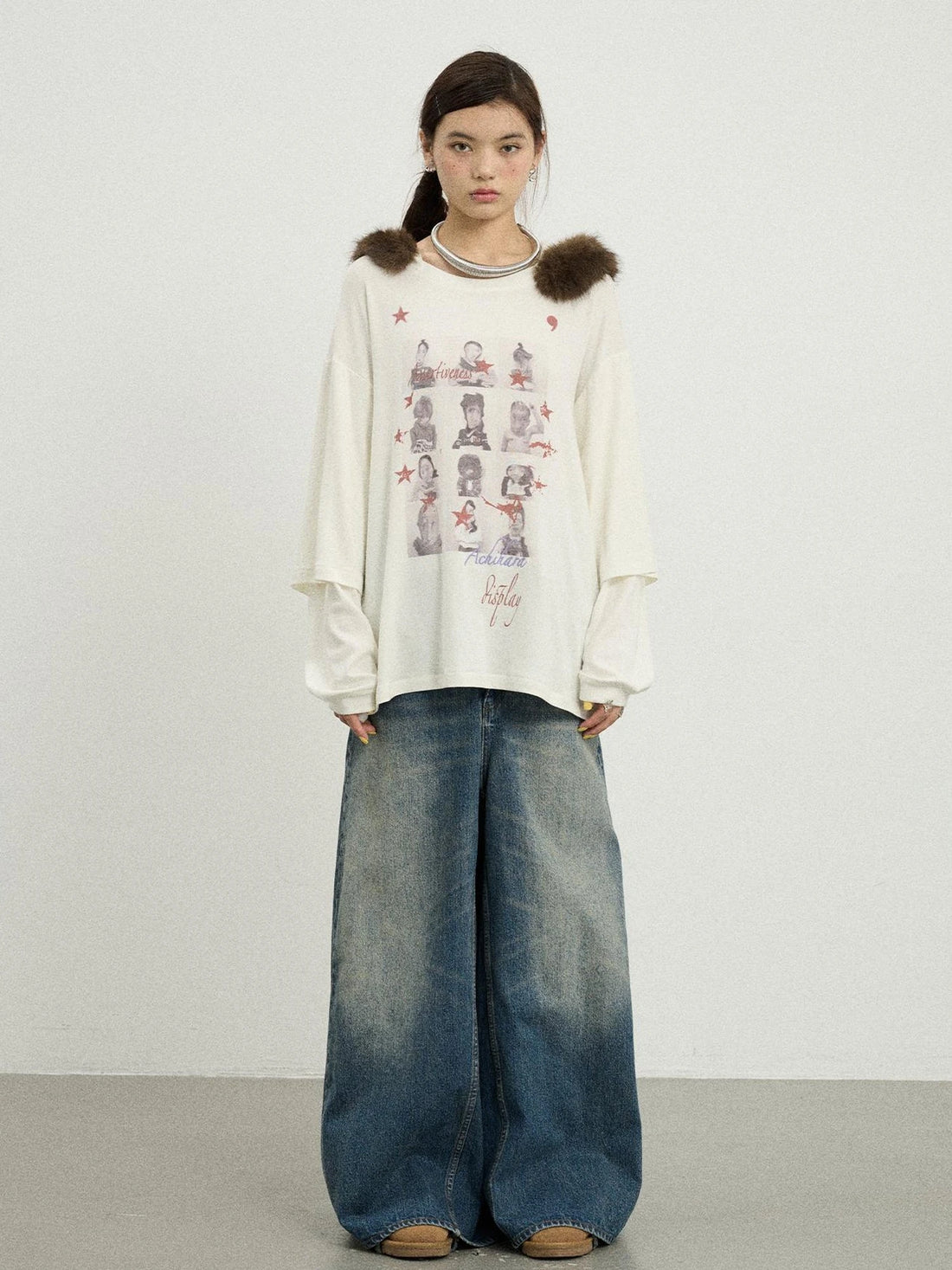 Vintage Washed Denim Kangaroo Skirt Pants