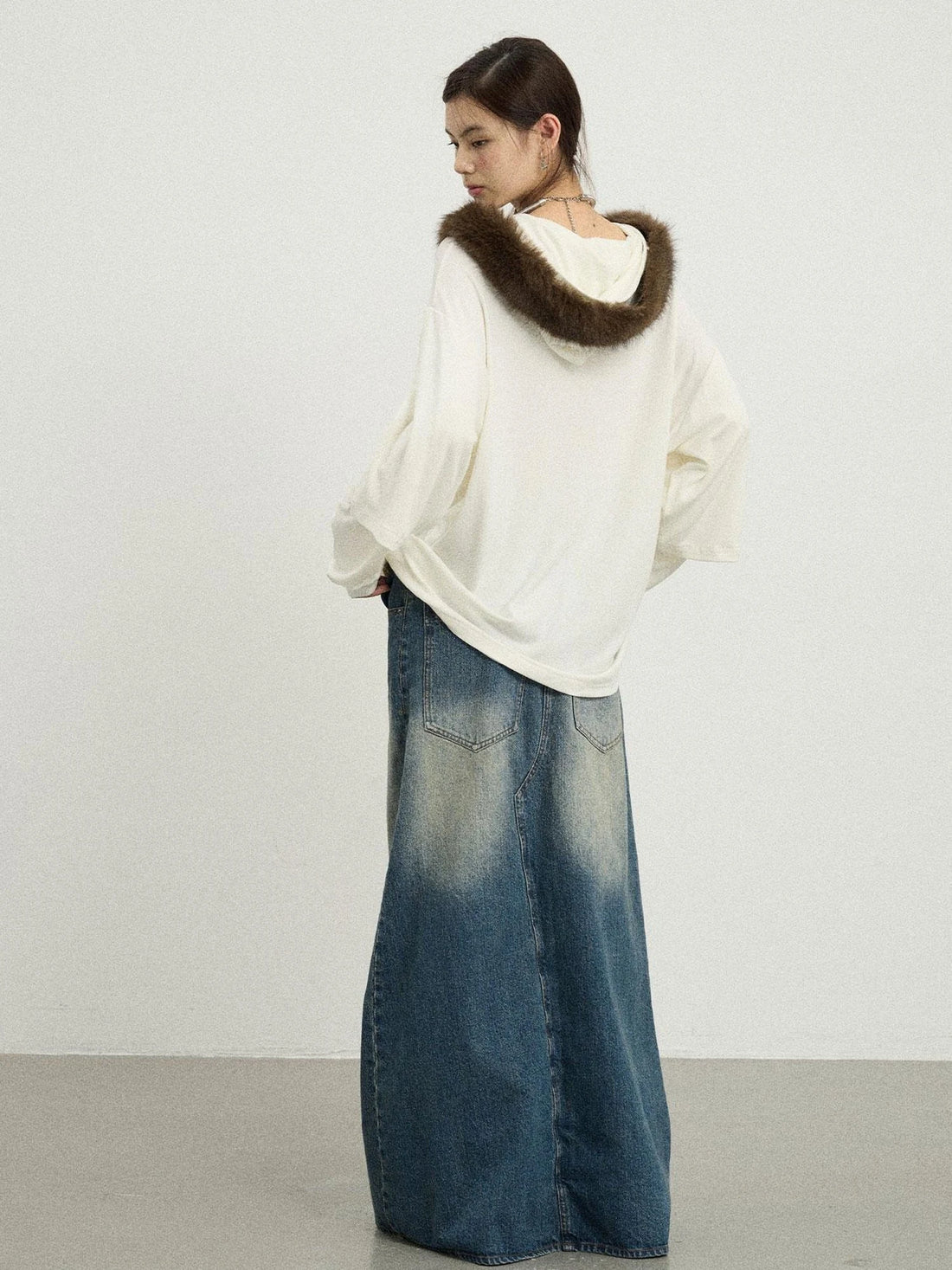 Vintage Washed Denim Kangaroo Skirt Pants