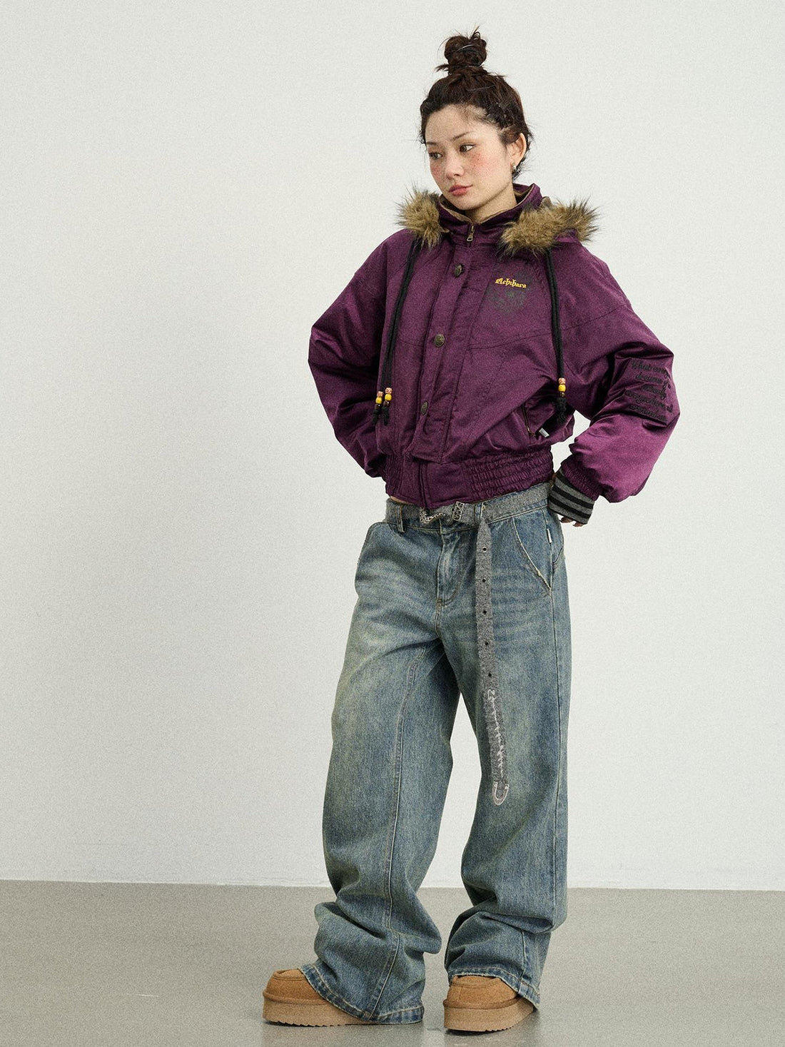Achihara Vintage Wide Leg Denim Trousers With Retro Wash