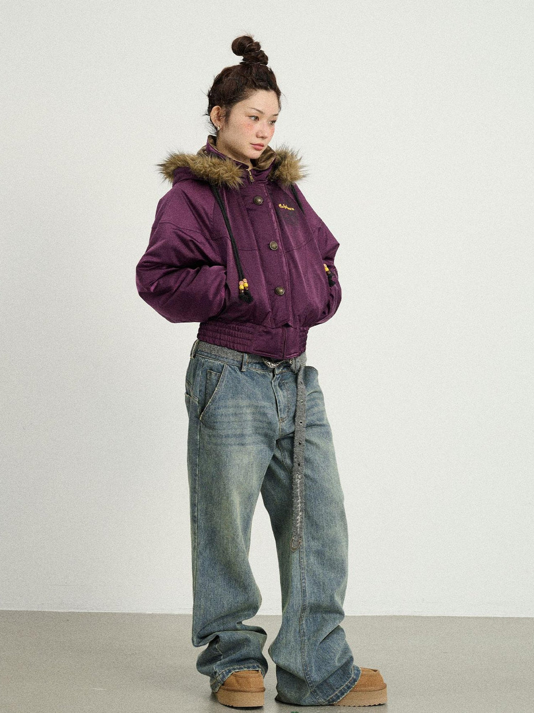 Achihara Vintage Wide Leg Denim Trousers With Retro Wash