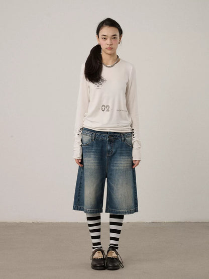 Achihara Viscose Blend Casual Loose Fit Long Sleeve Women Letter Off White T-Shirt
