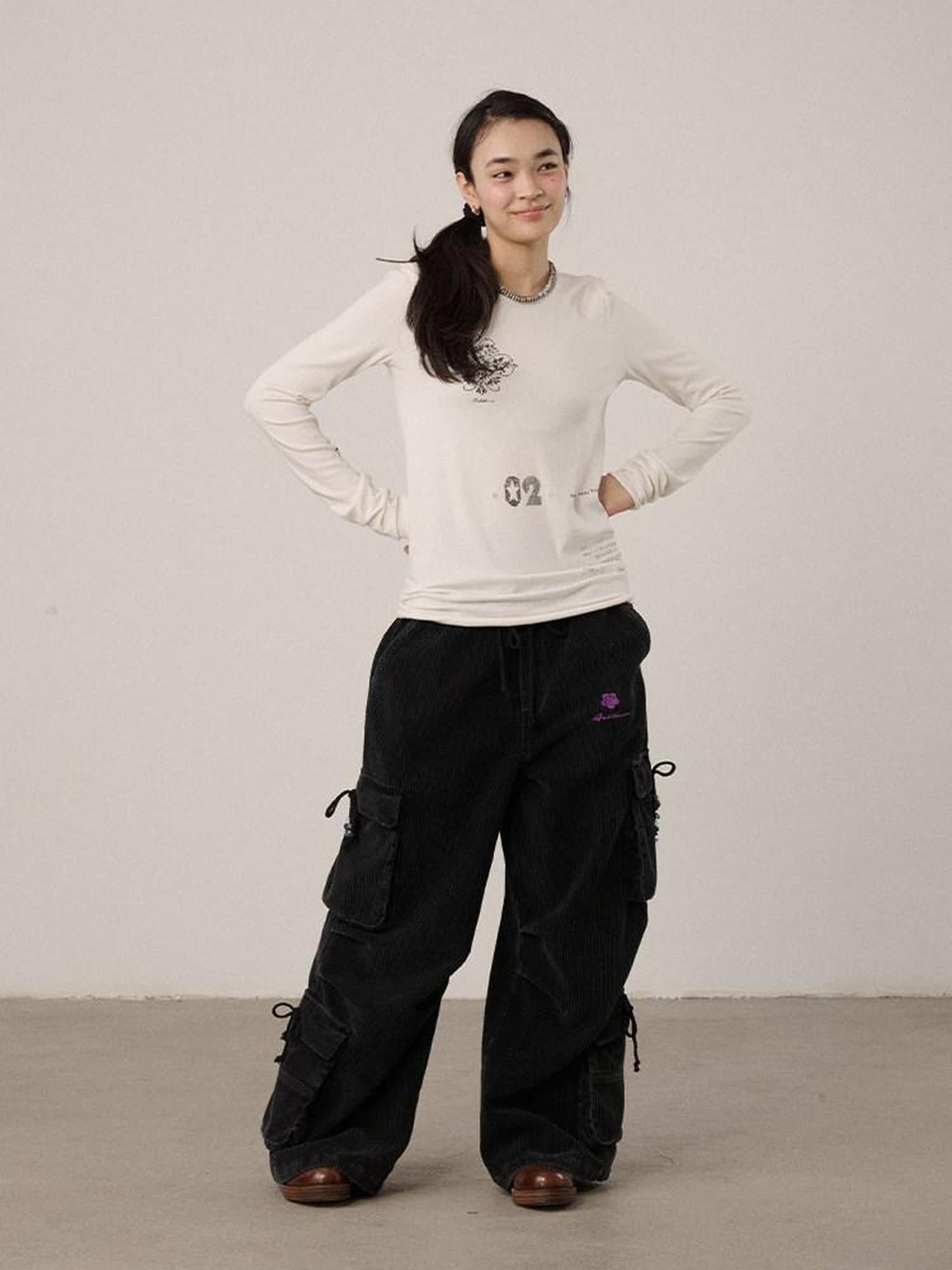 Achihara Viscose Blend Casual Loose Fit Long Sleeve Women Letter Off White T-Shirt