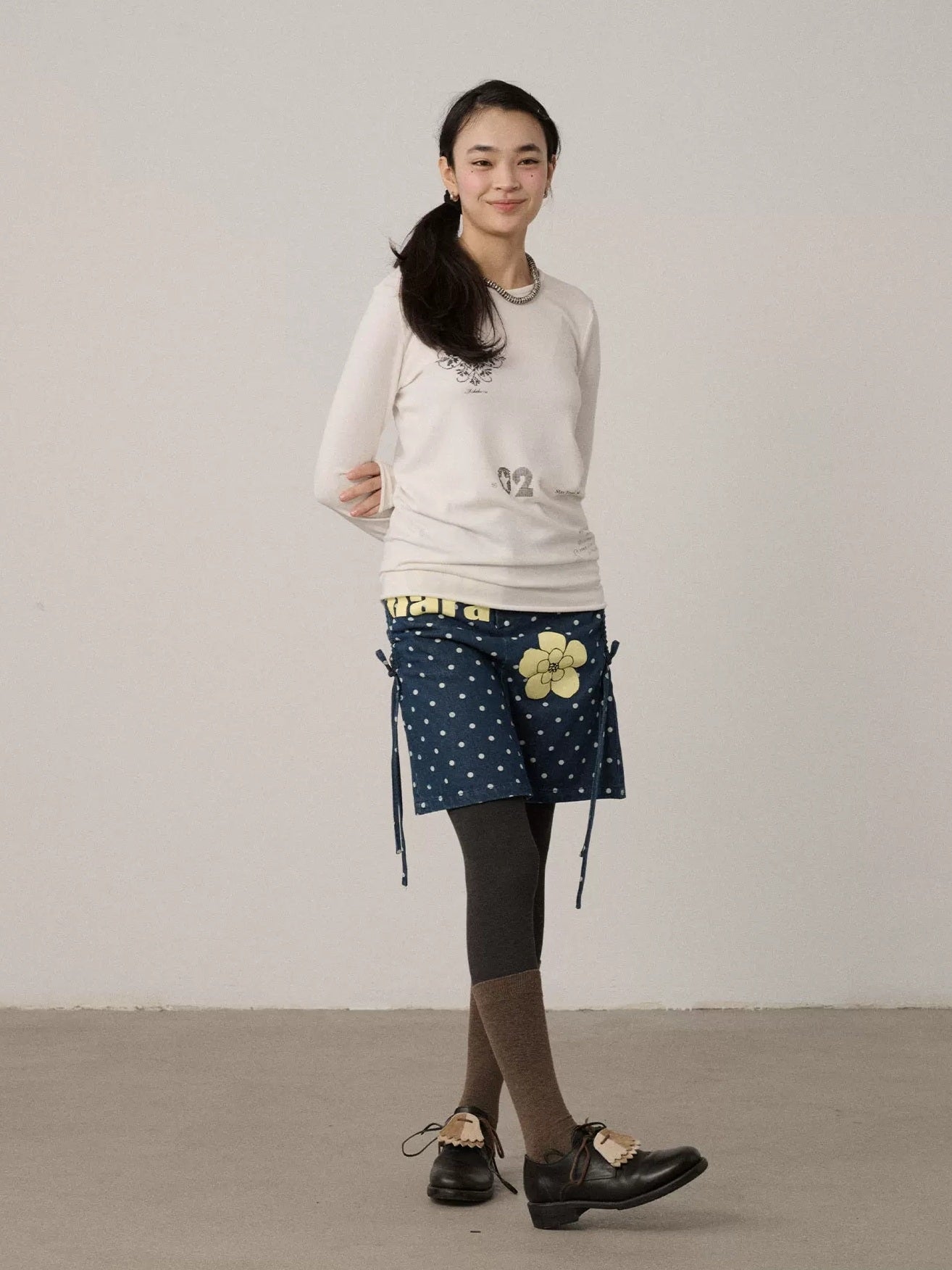 Achihara Viscose Blend Casual Loose Fit Long Sleeve Women Letter Off White T-Shirt