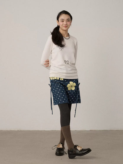 Achihara Viscose Blend Casual Loose Fit Long Sleeve Women Letter Off White T-Shirt