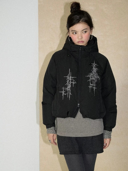 Achihara Warm 79 Percent Down Fill Fixed Hood Zip Up Striped Puffer Women Down Jacket