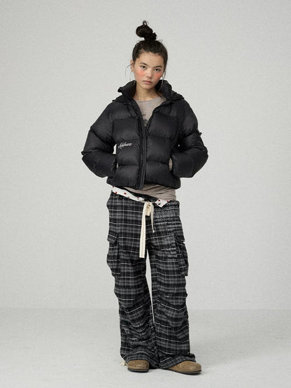 Achihara Warm Hooded Cropped Straight Fit Zip Up Solid Women Outerwear Puffer Jacket-1
