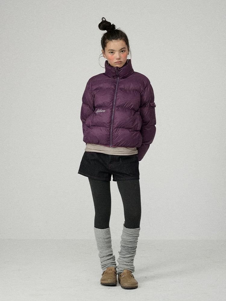Achihara Warm Hooded Cropped Straight Fit Zip Up Solid Women Outerwear Puffer Jacket-2