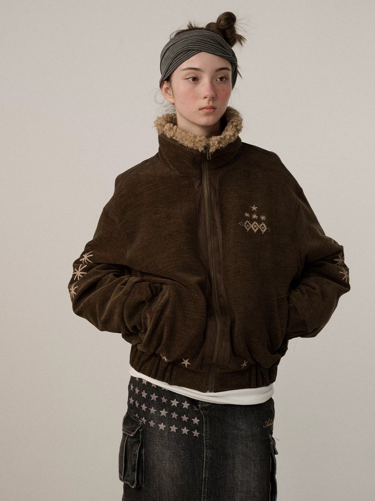 Achihara Warm Insulated Stand Collar Loose Fit Commuter Women Brown Puffer Jacket