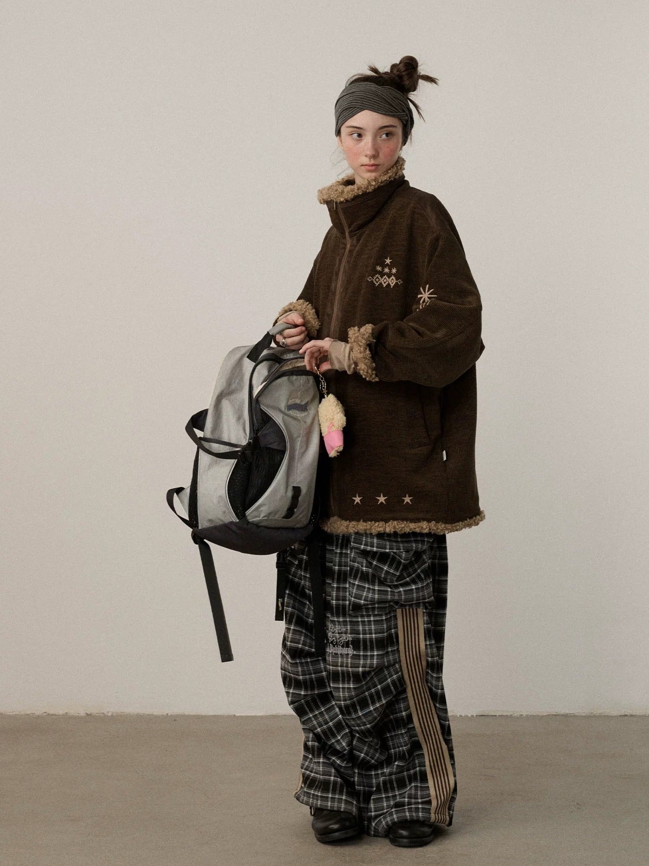 Achihara Warm Insulated Stand Collar Loose Fit Commuter Women Brown Puffer Jacket