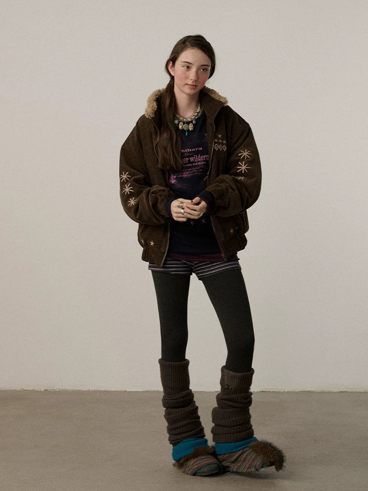 Achihara Warm Insulated Stand Collar Loose Fit Commuter Women Brown Puffer Jacket-3