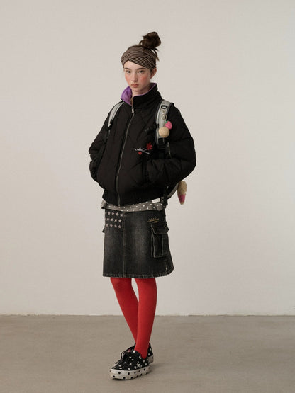 Achihara Warm Straight Fit Stand Collar Zip Commuter Women Solid Puffer Jacket