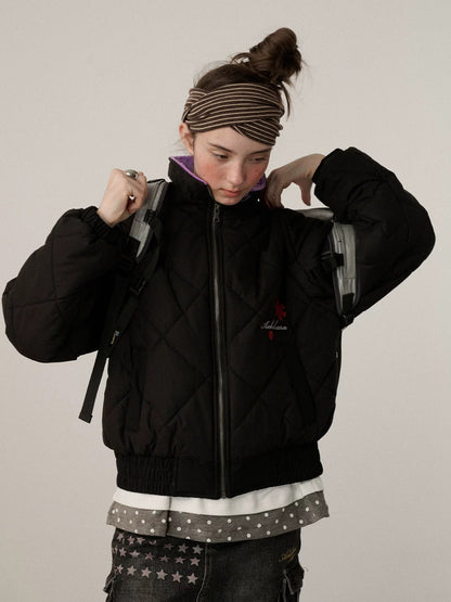 Achihara Warm Straight Fit Stand Collar Zip Commuter Women Solid Puffer Jacket