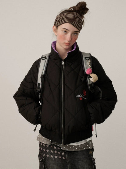 Achihara Warm Straight Fit Stand Collar Zip Commuter Women Solid Puffer Jacket