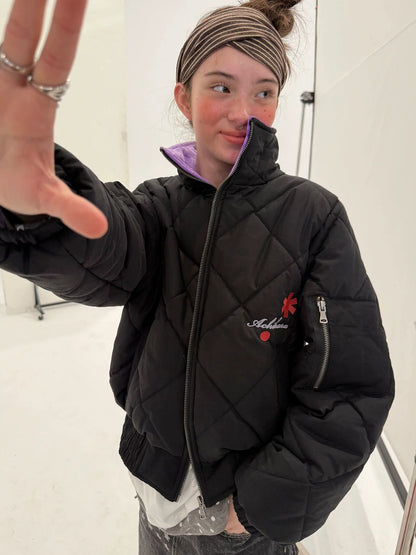 Achihara Warm Straight Fit Stand Collar Zip Commuter Women Solid Puffer Jacket