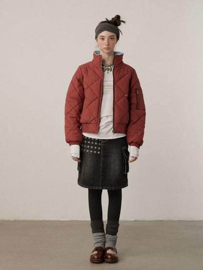 Achihara Warm Straight Fit Stand Collar Zip Commuter Women Solid Puffer Jacket