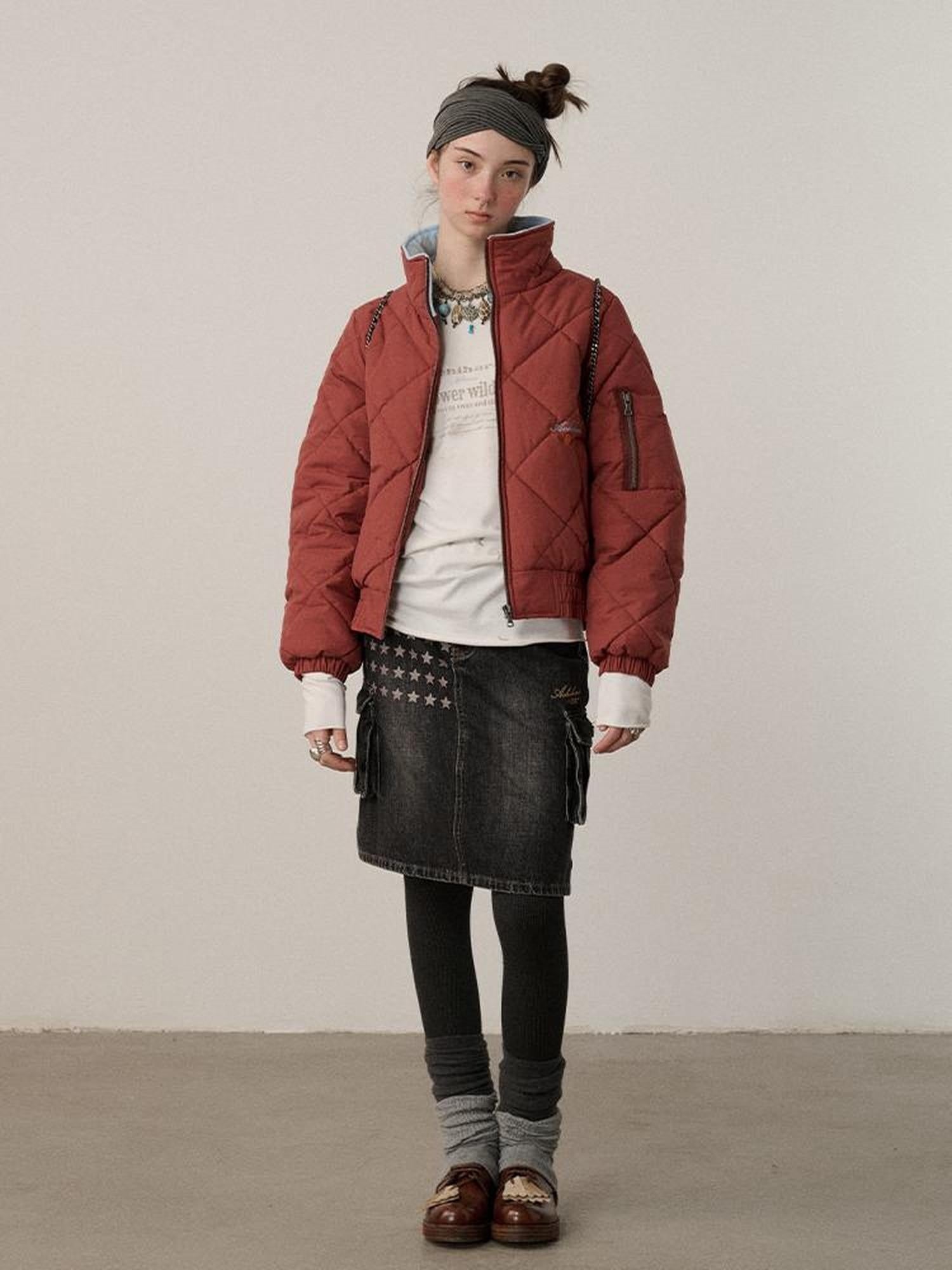 Achihara Warm Straight Fit Stand Collar Zip Commuter Women Solid Puffer Jacket