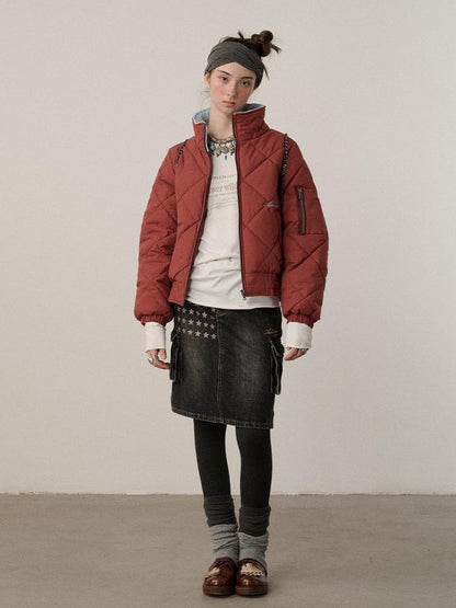 Achihara Warm Straight Fit Stand Collar Zip Commuter Women Solid Puffer Jacket