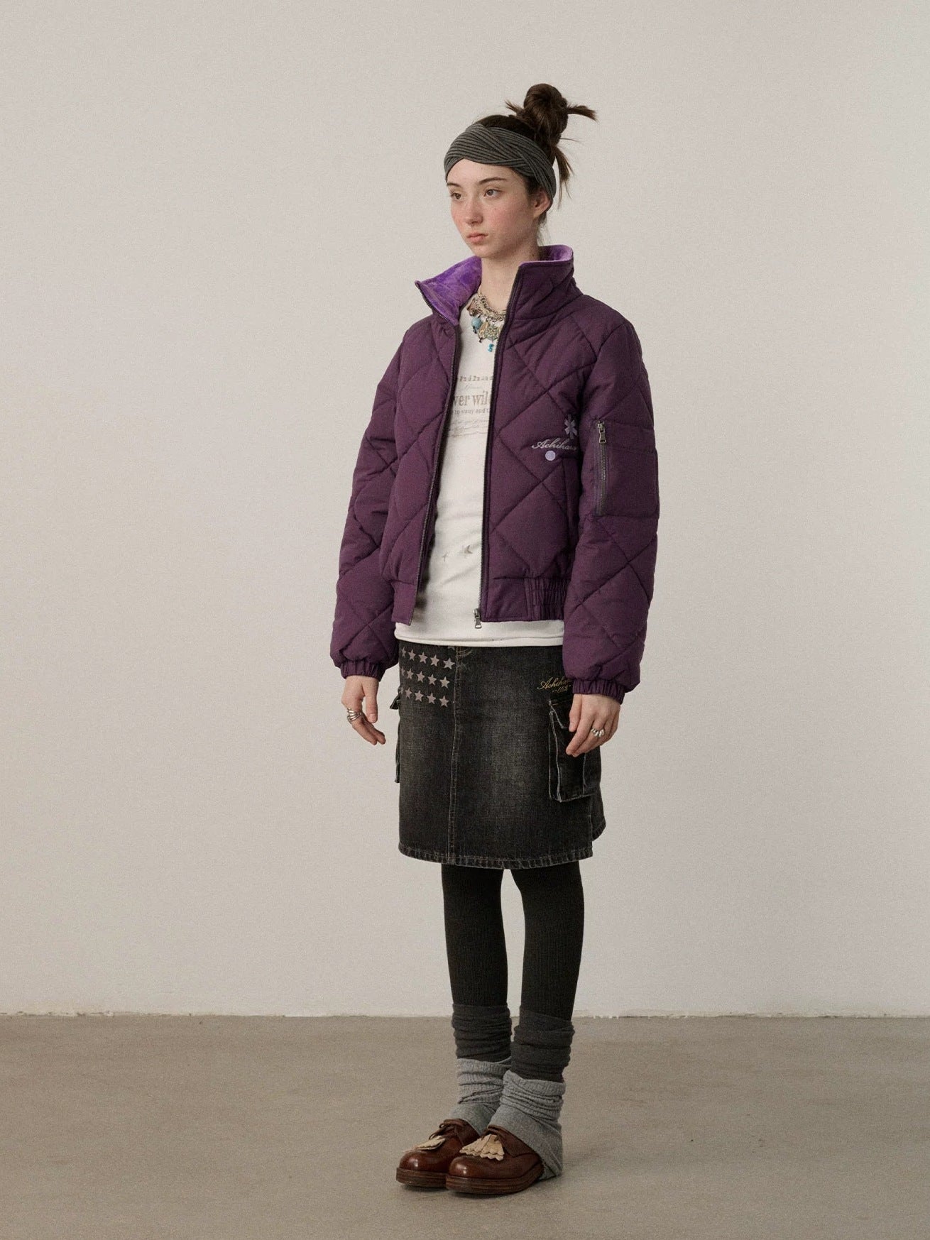 Achihara Warm Straight Fit Stand Collar Zip Commuter Women Solid Puffer Jacket