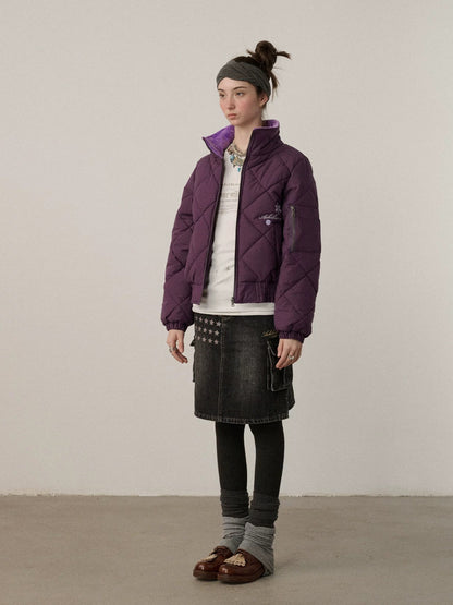 Achihara Warm Straight Fit Stand Collar Zip Commuter Women Solid Puffer Jacket