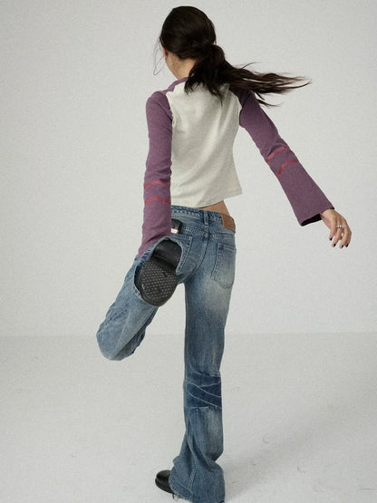 Achihara Washed Blue Low Rise Slim Fit Non Stretch Cotton Denim Letter Print Women Jeans