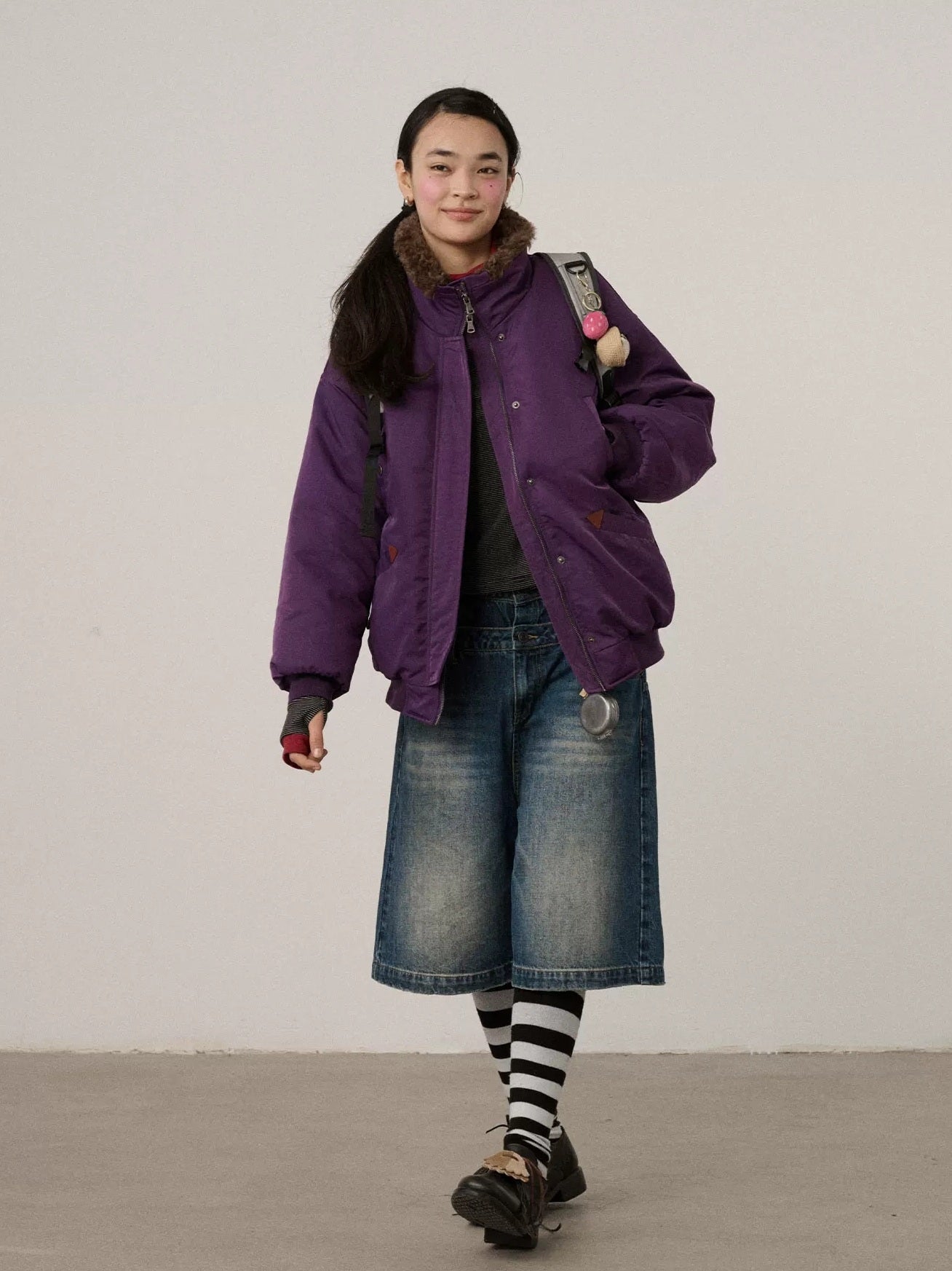 Achihara Washed Blue Rigid Denim Straight Leg Office Natural Waist Women Short Jeans