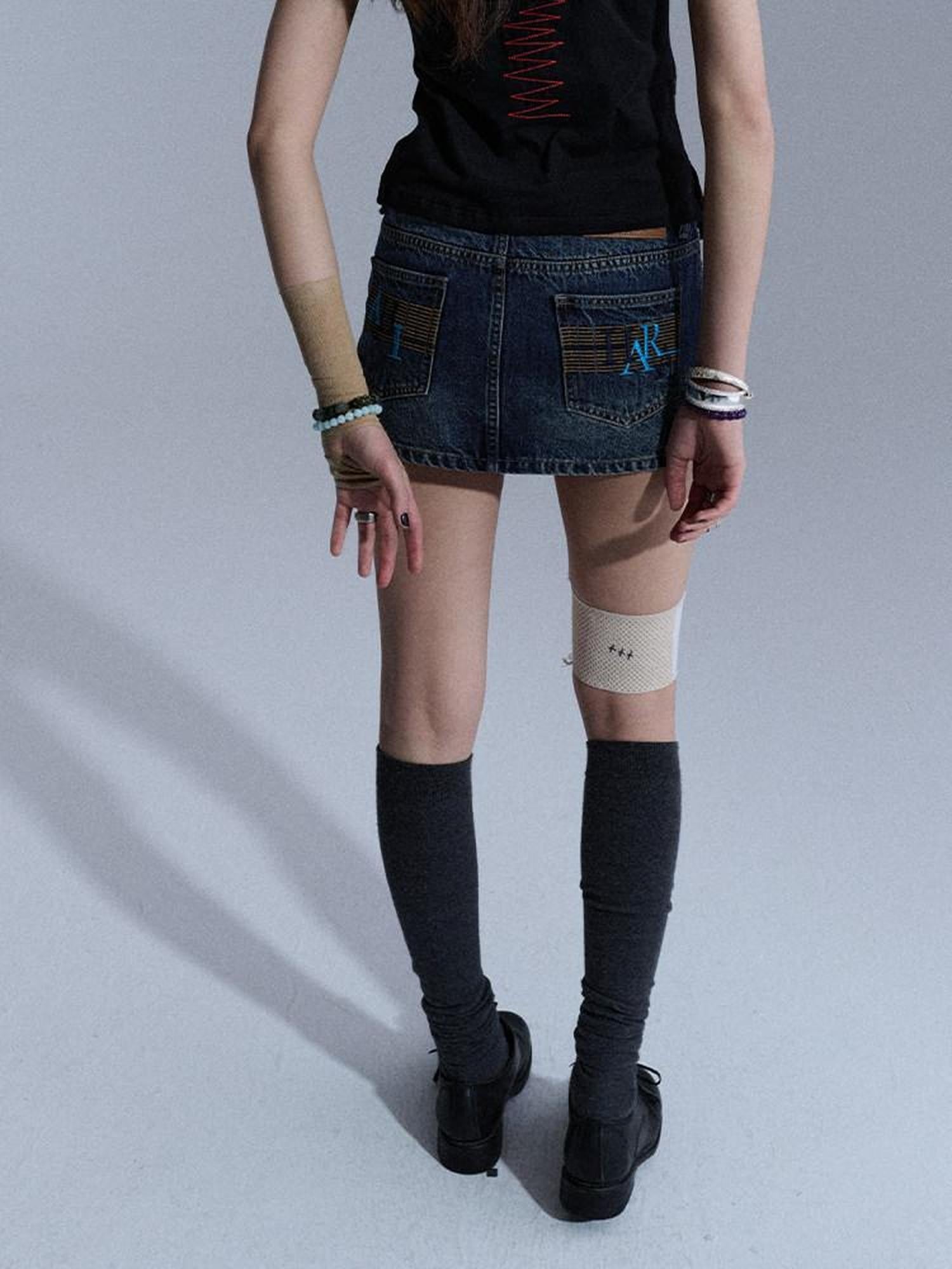 Achihara Washed Light Blue Chain A Line Women&