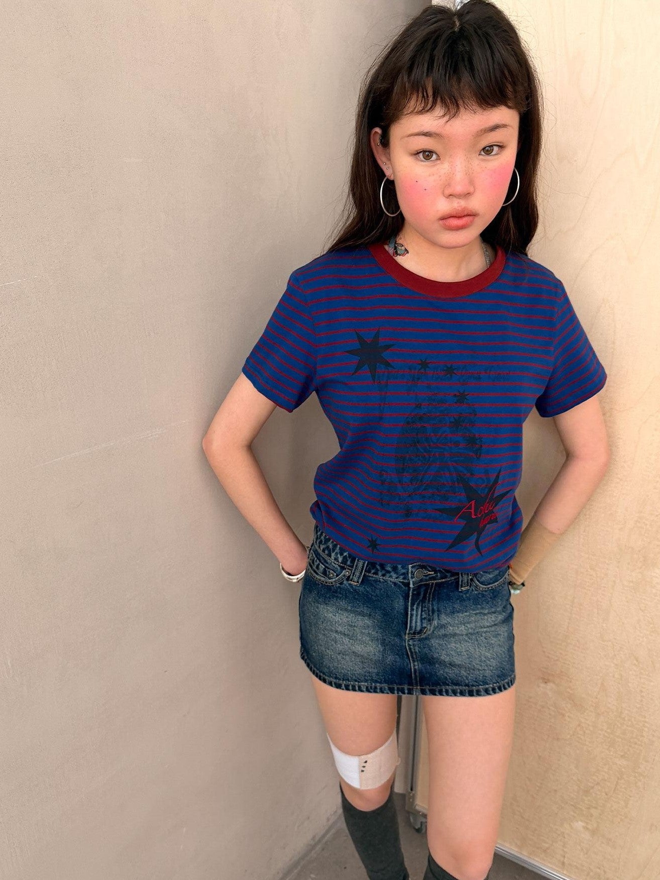 Achihara Washed Light Blue Chain A Line Women&