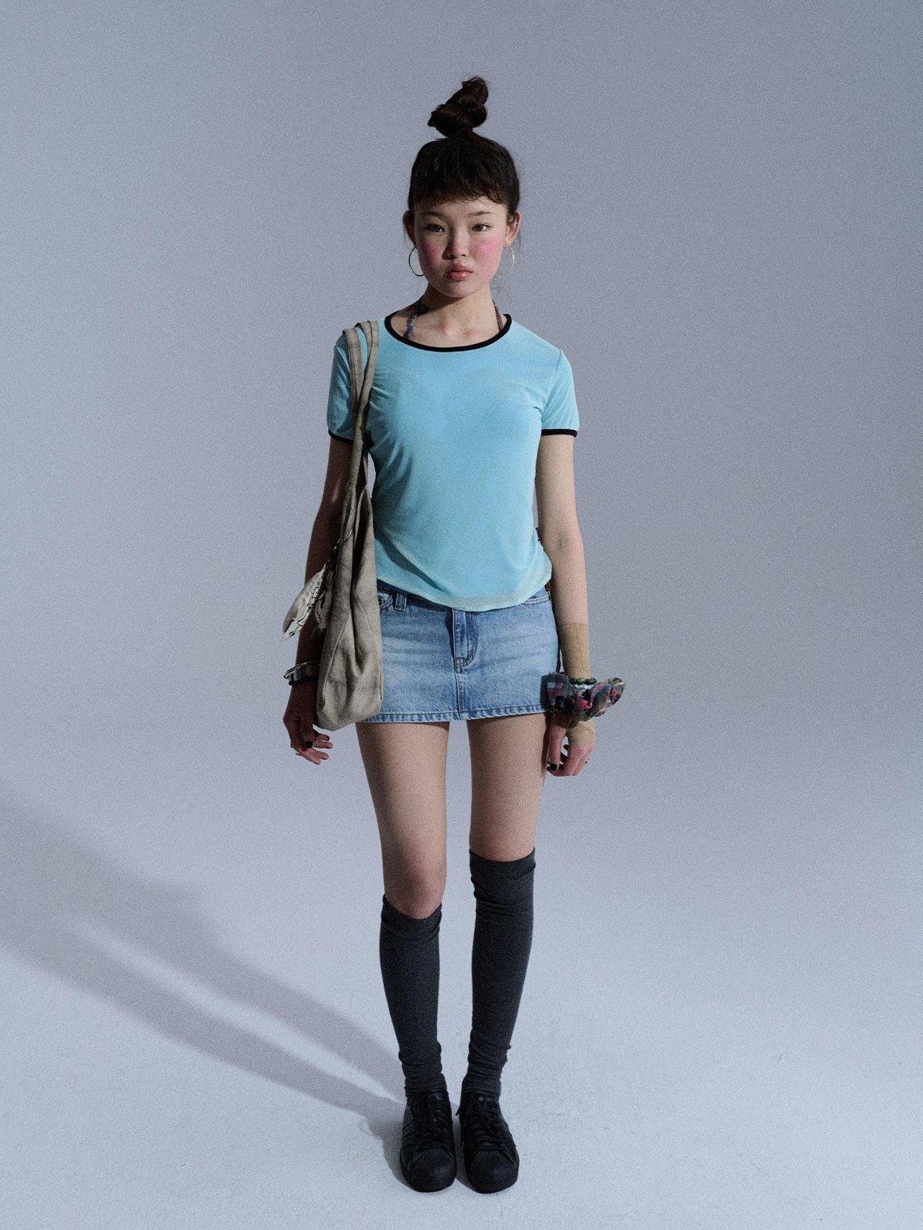 Achihara Washed Light Blue Chain A Line Women&
