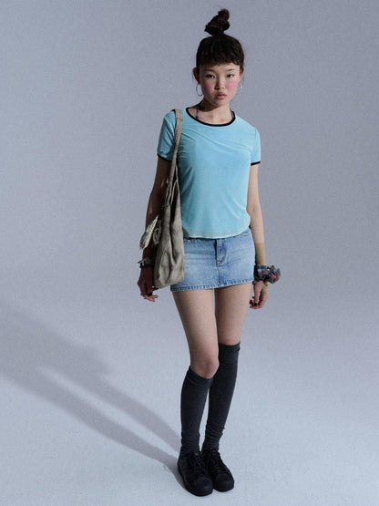 Achihara Washed Light Blue Chain A Line Women&