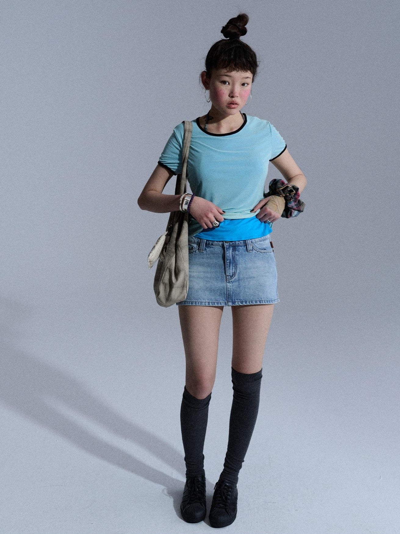 Achihara Washed Light Blue Chain A Line Women&