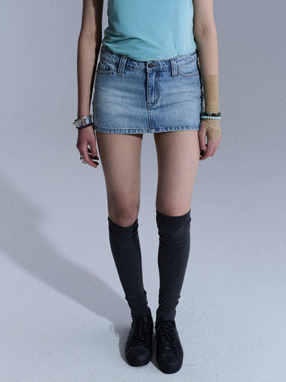 Achihara Washed Light Blue Chain A Line Women&