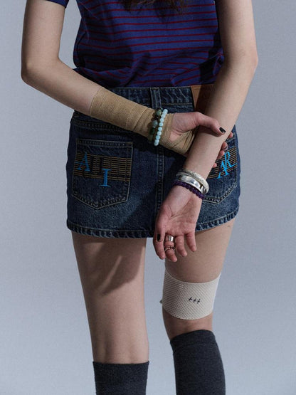 Achihara Washed Light Blue Chain A Line Women&