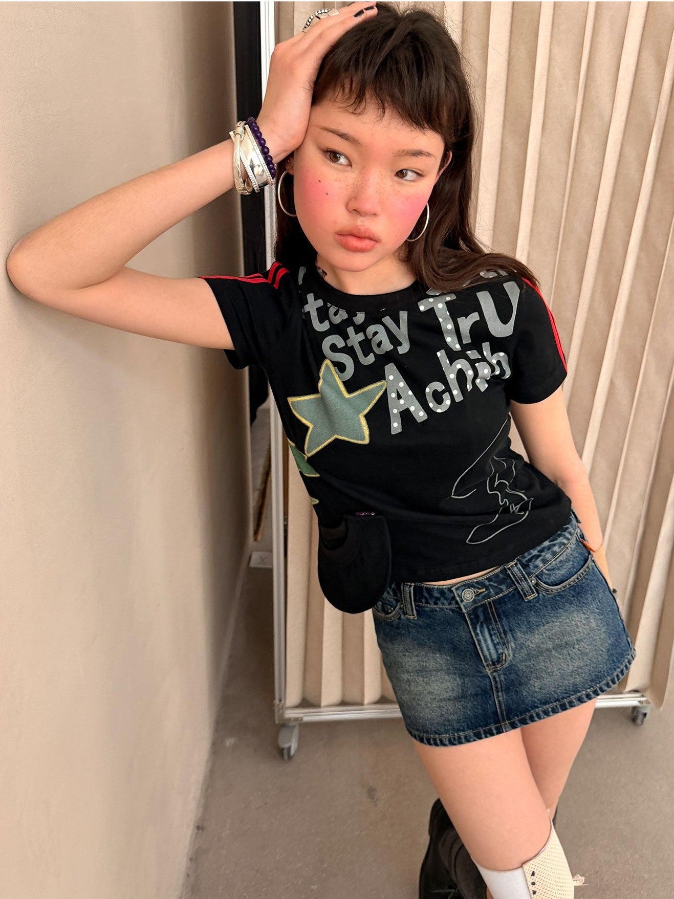 Achihara Washed Light Blue Chain A Line Women&
