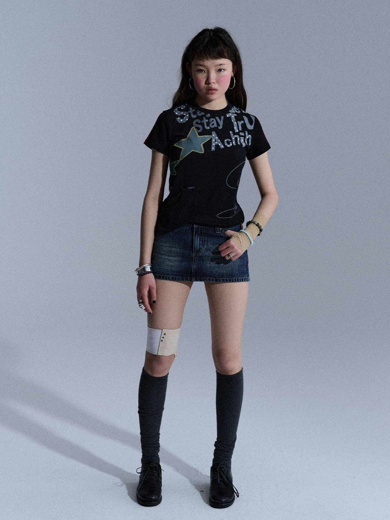 Achihara Washed Light Blue Chain A Line Women&