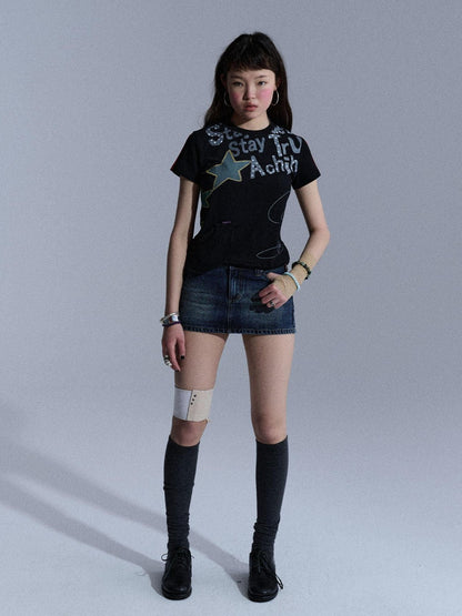 Achihara Washed Light Blue Chain A Line Women&