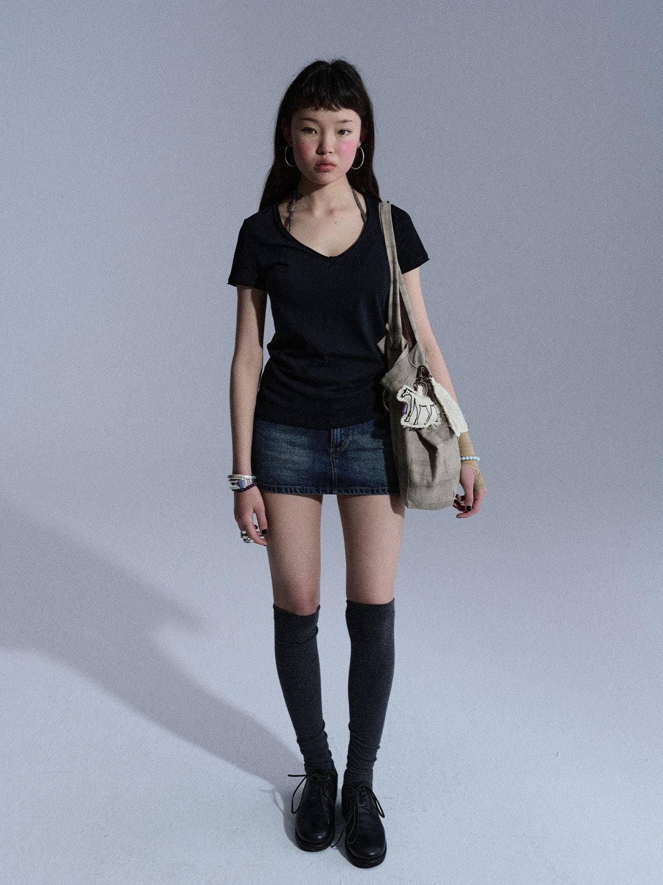 Achihara Washed Light Blue Chain A Line Women&
