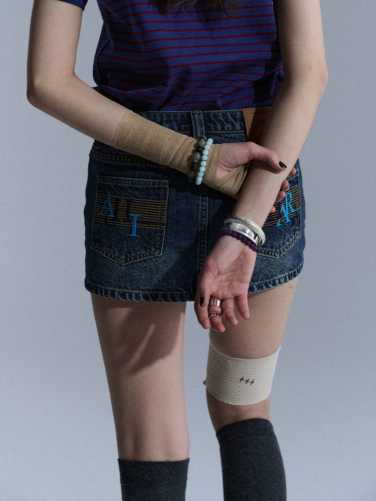 Achihara Washed Light Blue Chain A Line Women&