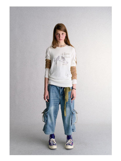 Achihara White Animal Print Rhinestone Slim Fit Women&
