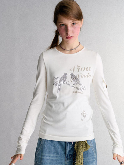 Achihara White Animal Print Rhinestone Slim Fit Women&