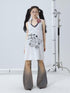 Achihara White Floral Print V-Neck Slip Dress Loose Fit Midi