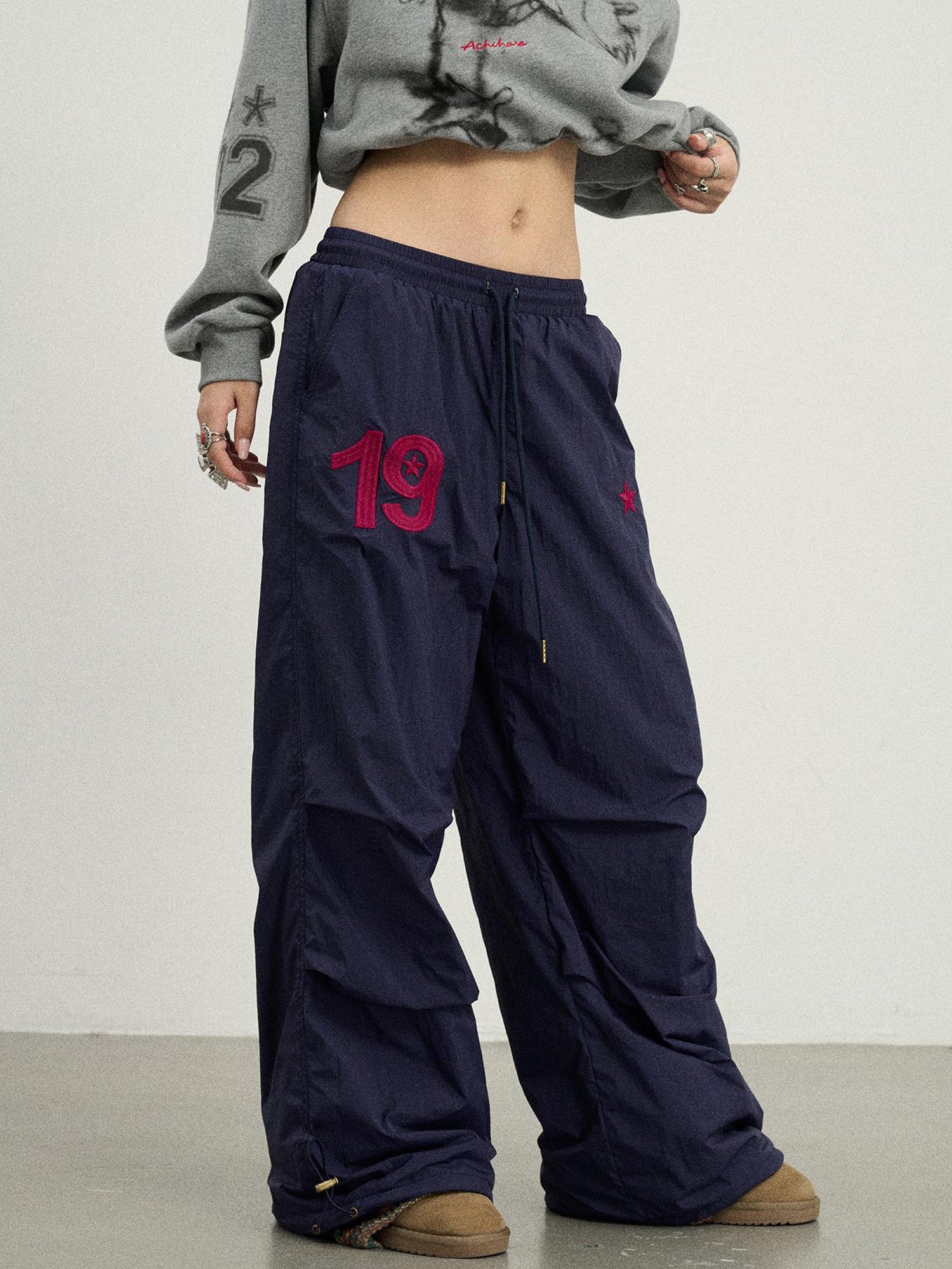Achihara Winter Fleece Cargo Pants Waterproof Wide Leg