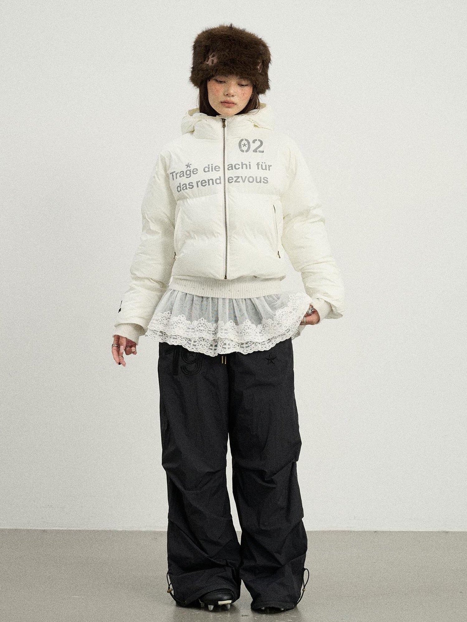 Achihara Winter Fleece Cargo Pants Waterproof Wide Leg