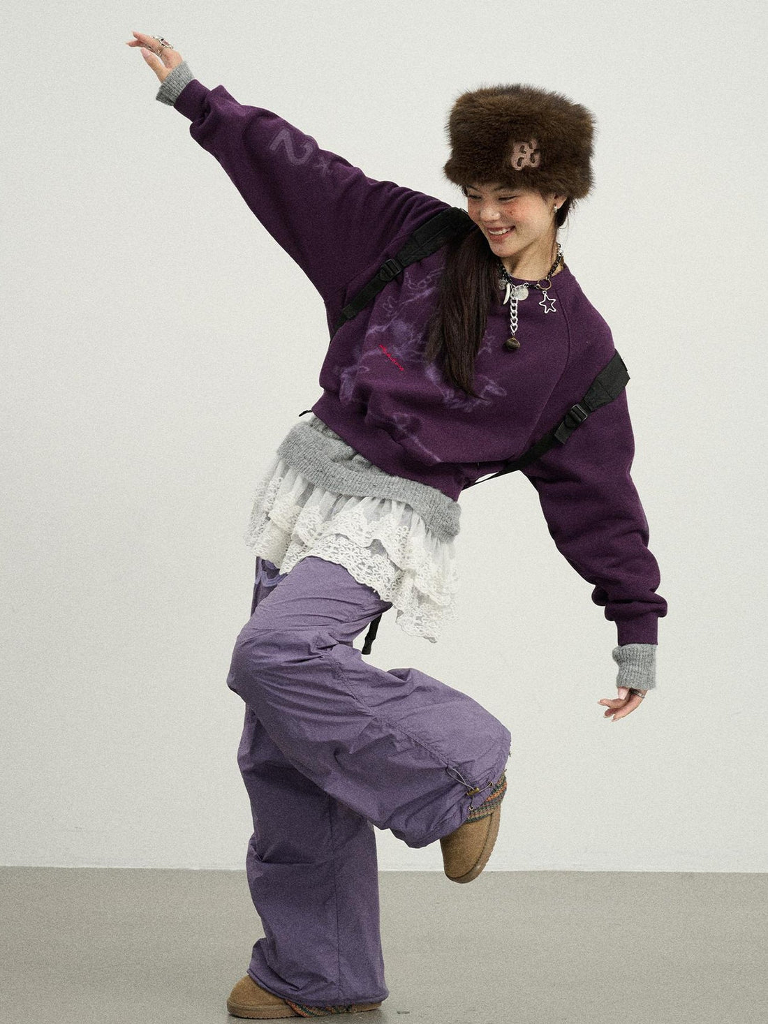 Achihara Winter Fleece Cargo Pants Waterproof Wide Leg