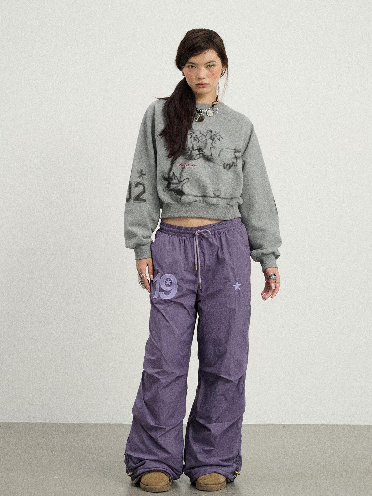 Achihara Winter Fleece Cargo Pants Waterproof Wide Leg