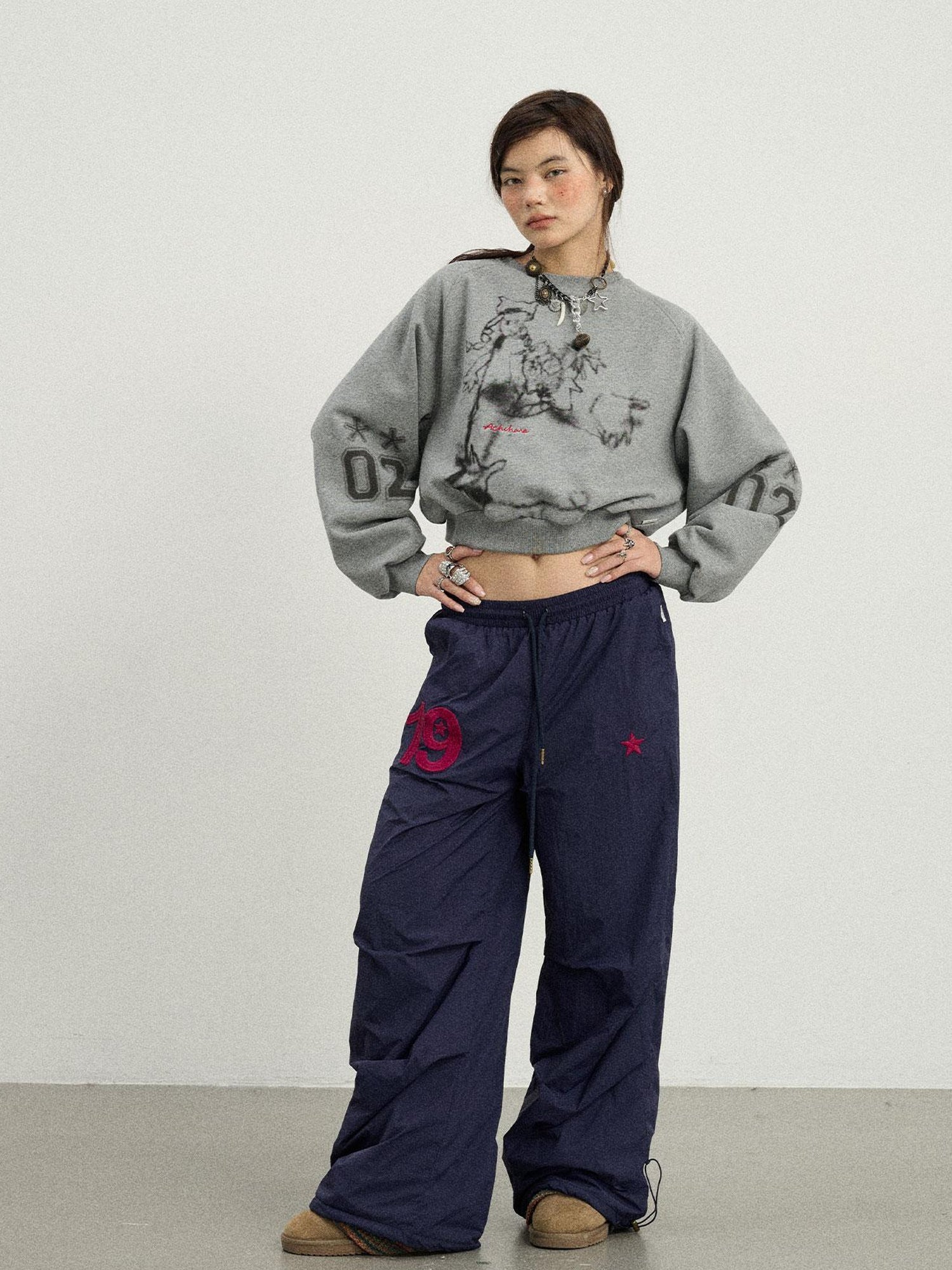 Achihara Winter Fleece Cargo Pants Waterproof Wide Leg
