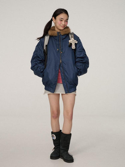 Achihara Zip Front Lapel Collar Relaxed Commuter Solid Olive Navy Puffer Jackets