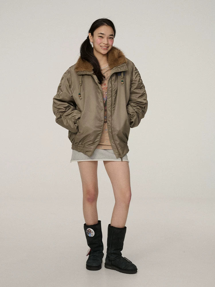 Achihara Zip Front Lapel Collar Relaxed Commuter Solid Olive Navy Puffer Jackets-2